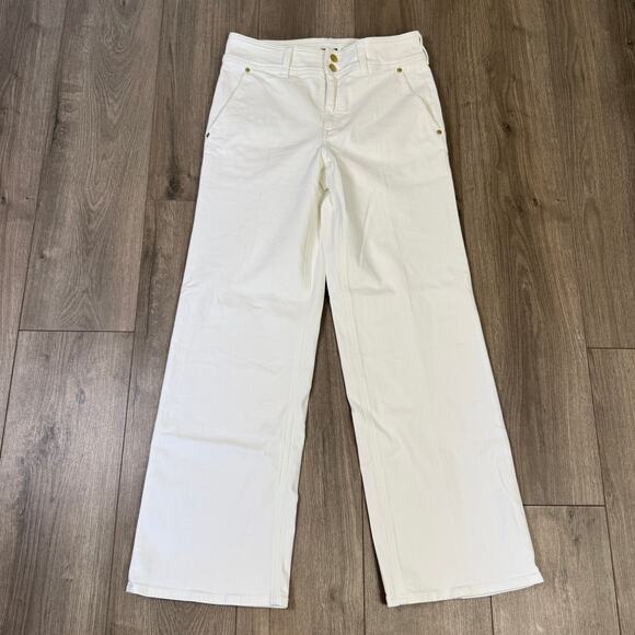 J.Crew Slim Wide Leg Jeans WMNS 27 Tall White Denim Stacked Buttons Semi Stretch - Picture 3 of 8